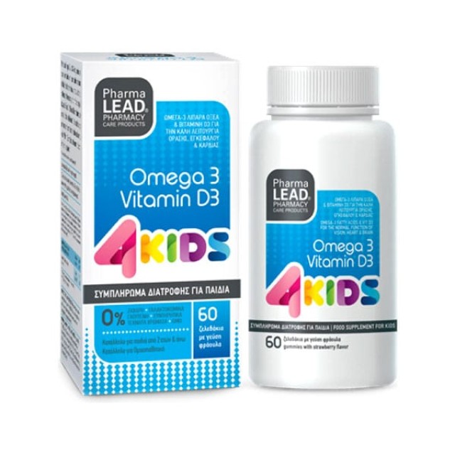 PharmaLead 4 Kids Omega 3 & Vitamin D3 Συμπλήρωμα Διατροφής για Παιδιά για την Όραση, τον Εγκέφαλο & την Καρδιά με Γεύση Φράουλα 60 Ζελεδάκια