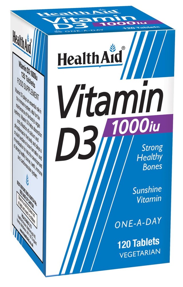 Health Aid Vitamin D3 1000 i.u. Συμπλήρωμα Διατροφής με  Βιταμίνη D3 για τη Διατήρηση της Υγείας των Οστών & του Ανοσοποιητικού 120 Ταμπλέτες