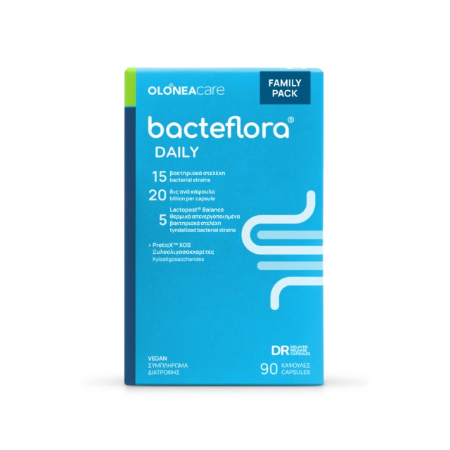 Olonea Bacteflora Daily για την Λειτουργία του Γαστρεντερικού Συστήματος με Προβιοτικά, Πρεβιοτικά & Μεταβιοτικά 90 Κάψουλες