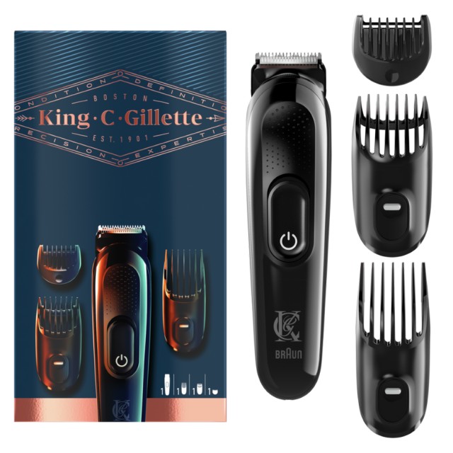 Gillette King C Gillette Men’s Beard Trimmer Μηχανή Κουρέματος για τα Γένια - 3 Χτενάκια - Βουρτσάκι Καθαρισμού - Επαναφορτιζόμενη Μπαταρία
