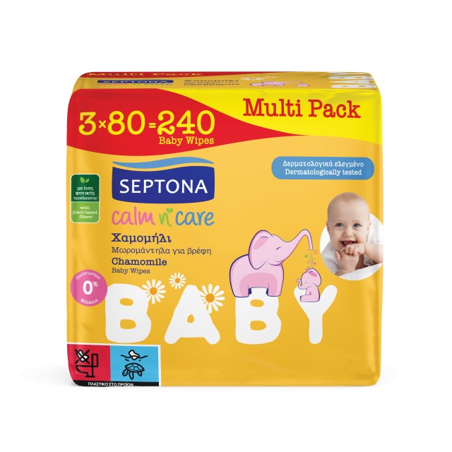 Septona Calm & Care Baby Μωρομάντηλα με Χαμομήλι 240 Τεμάχια [3 Πακέτα …