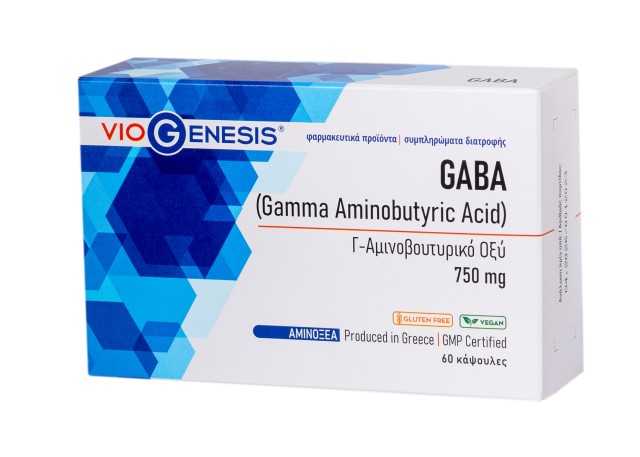 VioGenesis GABA 750mg Συμπλήρωμα Διατροφής Κατά της Αϋπνίας - Άγχους 60 Κάψουλες