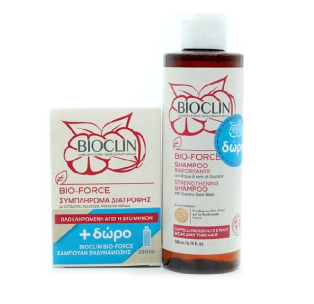 Bioclin PROMO Bio Force Συμπλήρωμα Διατροφής για τα Μαλλιά 60 Δισκία - ΔΩΡΟ Bio Force Shampoo Σαμπουάν Ενδυνάμωσης για Αδύναμα & Λεπτά Μαλλιά 200ml