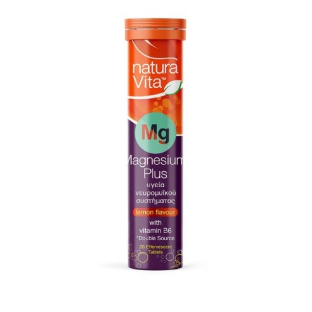 Natura Vita Magnesium Plus με Βιταμίνη Β6 Λεμόνι 20 Αναβράζοντα Δισκία