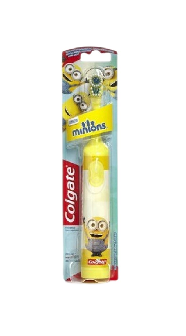 Colgate Design It Kids Minion Ηλεκτρική Παιδική Πολύ Μαλακή Οδοντόβουρτσα Μπαταρίας Κίτρινη,Μπλέ,Πορτοκαλί 1 Τεμάχιο