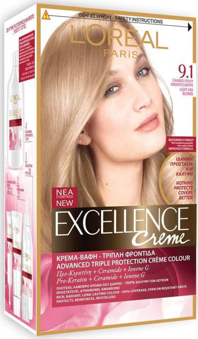LOreal Excellence Cream No 9.1 Ξανθό Πολύ Ανοιχτό Σαντρέ 48ml