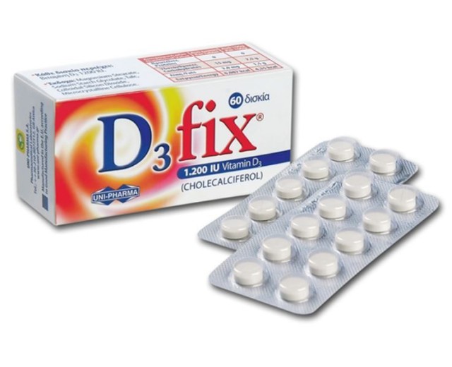 Uni Pharma D3 Fix 1200IU Συμπλήρωμα Διατροφής με Βιταμίνη D3 60 Δισκία