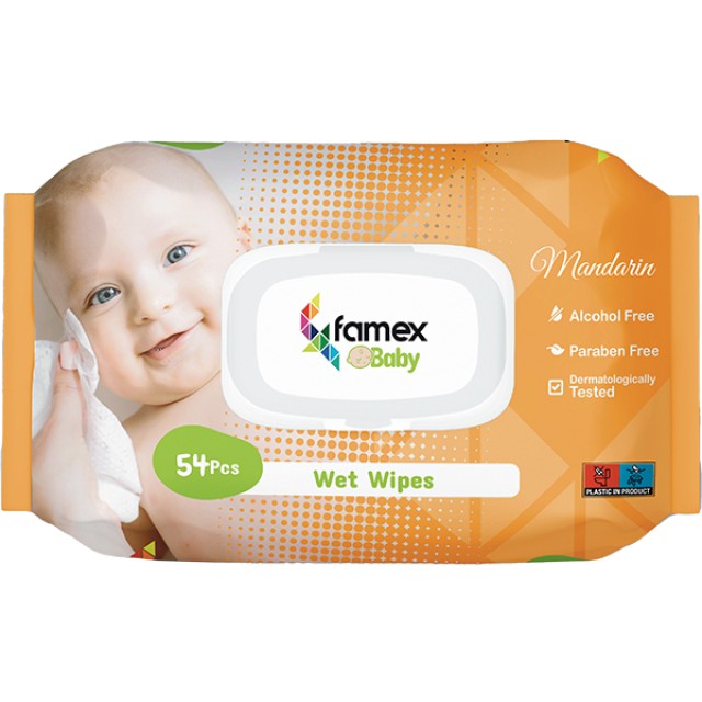 Famex Baby Υγρά Μωρομάντηλα Mandarin 54 Τεμάχια
