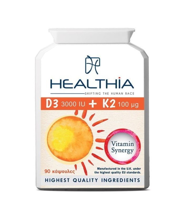 Healthia D3 3000iu & Κ2 100mcg Συμπλήρωμα Διατροφής με Βιταμίνη D3 & K &hellip;