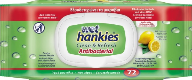 Wet Hankies Υγρά Αντιβακτηριδιακά Μαντηλάκια Χεριών με Άρωμα Λεμόνι με …