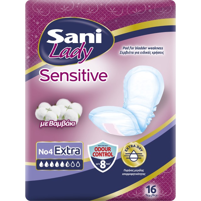 Sani Lady Sensitive Extra Discreet Σερβιέτες Ακράτειας No4 με Βαμβάκι …