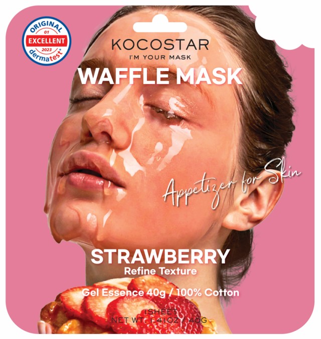 Kocostar Waffle Strawberry Face Mask Εμποτισμένη Μάσκα Καθαρισμού & Λάμψης Προσώπου για Λιπαρές Επιδερμίδες 40gr