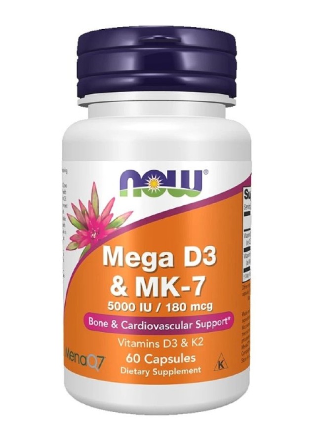 Now Foods Mega D3 5000IU & MK-7 180mcg για την Φυσιολογική Υγεία των Ο &hellip;