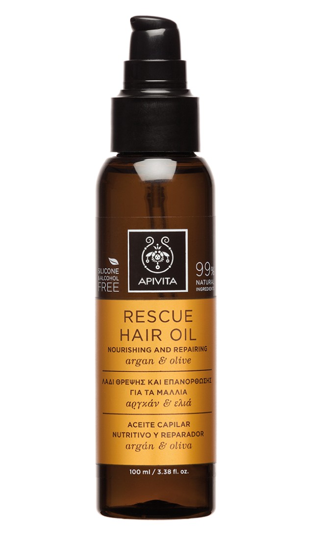Apivita Rescue Hair Oil Λάδι Θρέψης & Επανόρθωσης για τα Μαλλιά με Aργκάν & Ελιά, 100ml