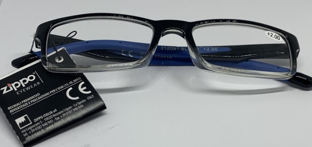 Zippo Γυαλιά Πρεσβυωπίας Κοκάλινα Χρώμα:Μαύρο Μπλε Βραχίονες [31Z-091-BLU200] +2.00