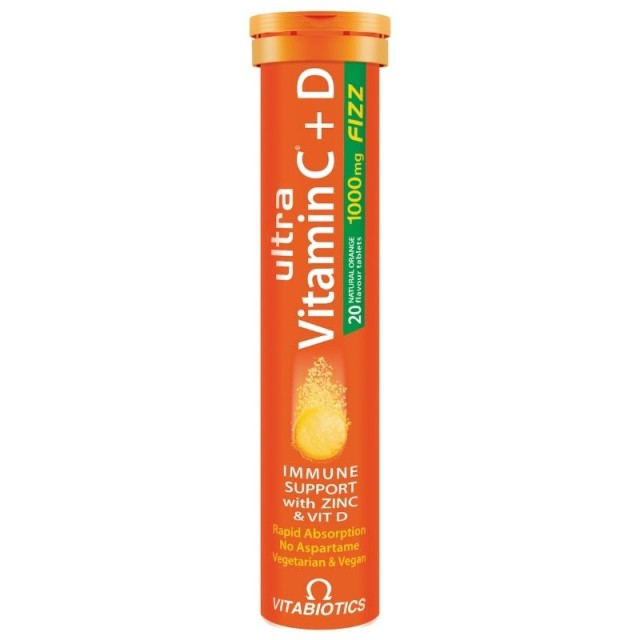 Vitabiotics Ultra Vitamin C+D Fizz 1000mg Συμπλήρωμα Διατροφής για το Ανοσοποιητικό Σύστημα 20 Αναβράζοντα Δισκία