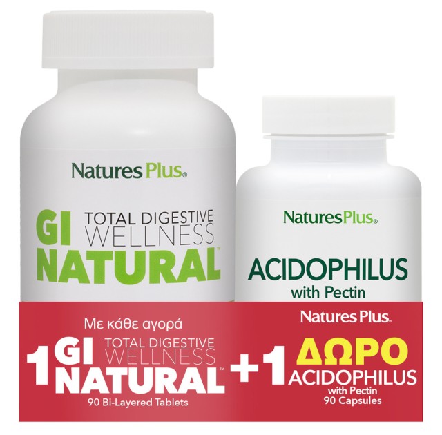 Natures Plus PROMO Gi Total Digestive Wellness Natural για το Πεπτικό 90 Ταμπλέτες - ΔΩΡΟ Acidophilus with Pectin 90 Φυτικές Κάψουλες