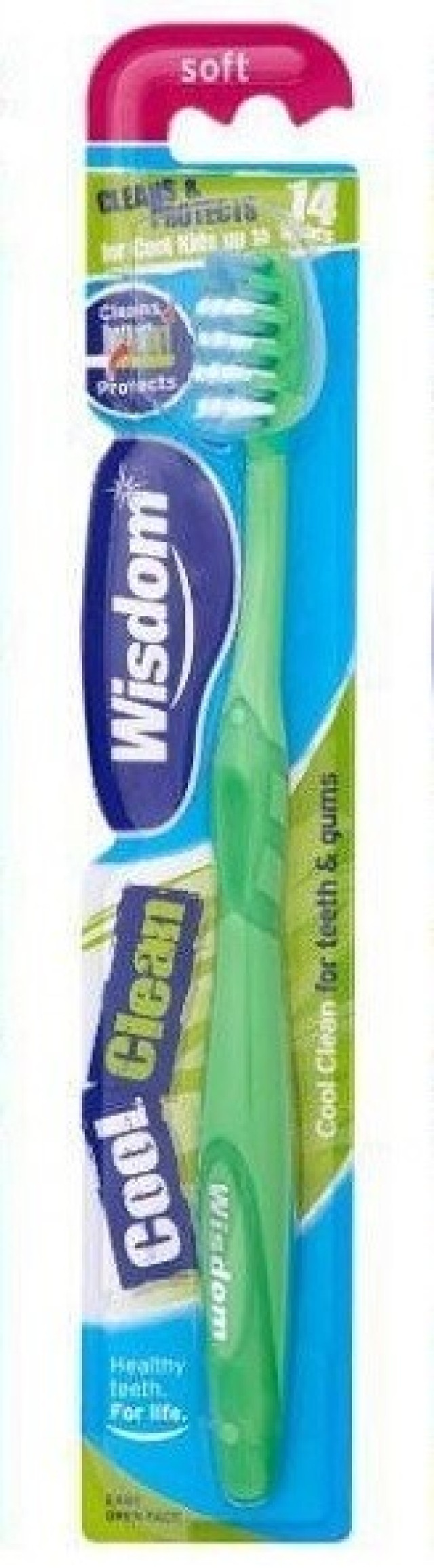 Wisdom Cool Clean Teen Toothbrush Soft Οδοντόβουρτσα Μαλακή Για Παιδιά 14 Ετών+ Χρώμα:Πράσινο 1 Τεμάχιο