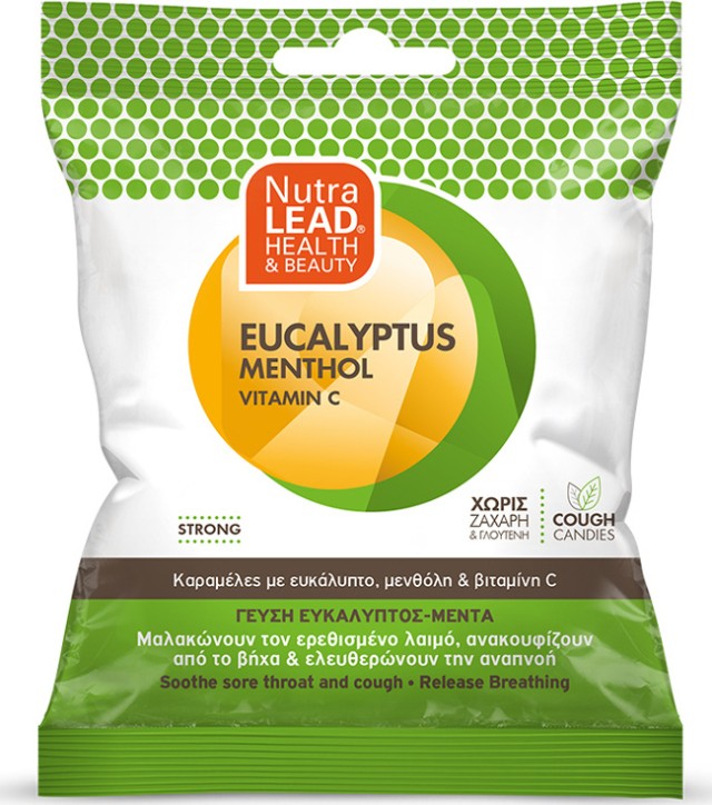 NutraLead Eucalyptus Menthol + Vitamin C Καραμέλες Με Γεύση Ευκάλυπτο - Μέντα Για Τον Ερεθισμένο Λαιμό Χωρίς Ζάχαρη & Γλουτένη 40gr