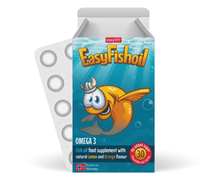 Power Health EasyFishoil Kids Παιδικό Συμπλήρωμα Διατροφής με Ωμέγα 3 - Βιταμίνη D3 Γεύση Λεμόνι & Πορτοκάλι 30 Μασώμενα Ζελεδάκια
