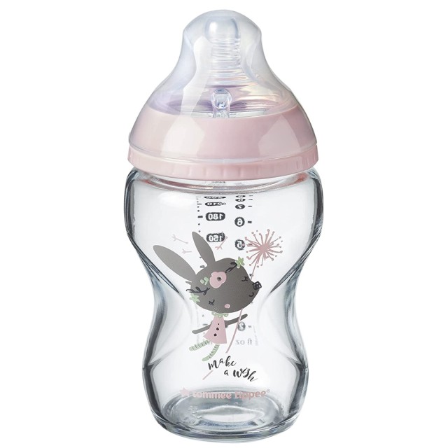 Tommee - Tippee Γυάλινο Μπιμπερό Closer to Nature Pink Rabbit Μικρής Ρ …