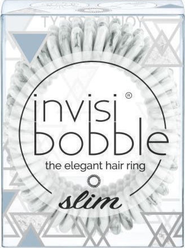 Invisibobble Slim Marblelous Shiny Grey Λαστιχάκι Μαλλιών Γκρι 3 Τεμάχια