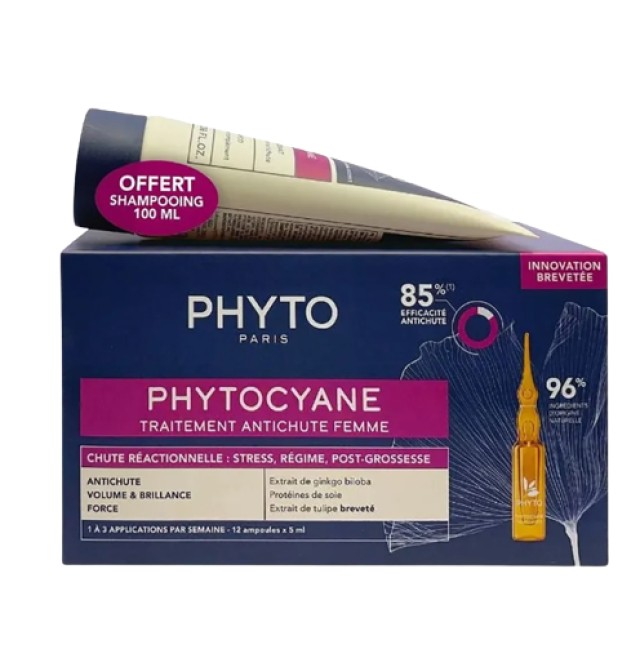 Phyto PROMO Phytocyane Woman Anti Hair Loss Αγωγή Αντιδραστικής Τριχόπτωσης για Γυναίκες 12 Αμπούλες x 5ml - ΔΩΡΟ PhytoCyane Woman Αναζωογονητικό Σαμπουάν Κατά της Τριχόπτωσης 100ml