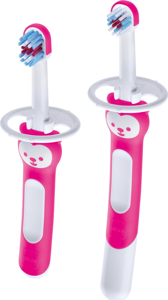 Mam Learn to Brush Σετ Οδοντικής Φροντίδας 5m+Εκπαιδευτική & Βρεφική Οδοντόβουρτσα με Λαβή Αρκουδάκι Χρώμα:Ροζ 2 Τεμάχια [608]