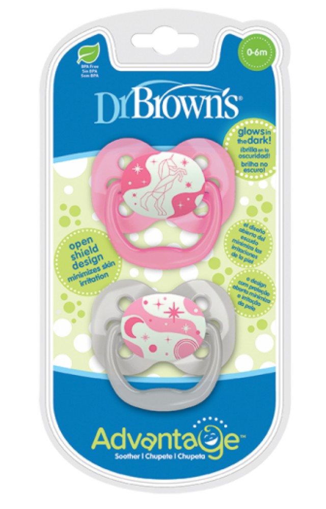 Dr. Browns Advantage Πιπίλες Νυχτός 0-6m Σιλικόνης Κορίτσι 2 Τεμάχια [ …