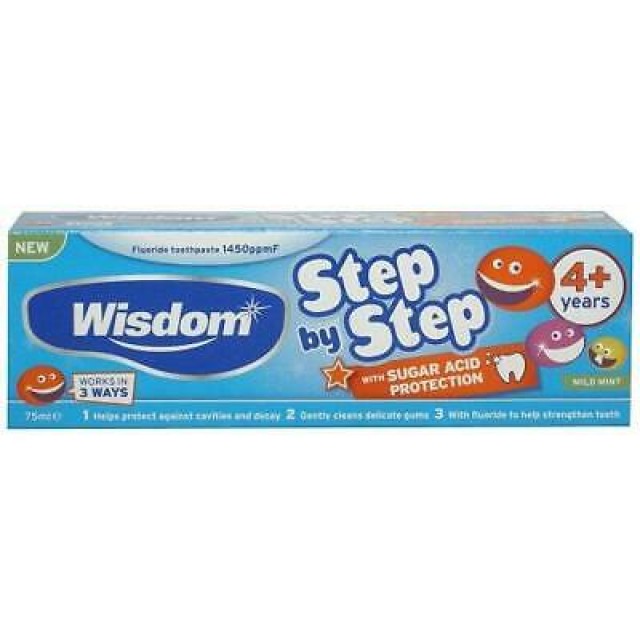 Wisdom Step By Step Toothpaste 4 Ετών+ Παιδική Οδοντόκρεμα Με Ήπια Γεύση Μέντας 75ml