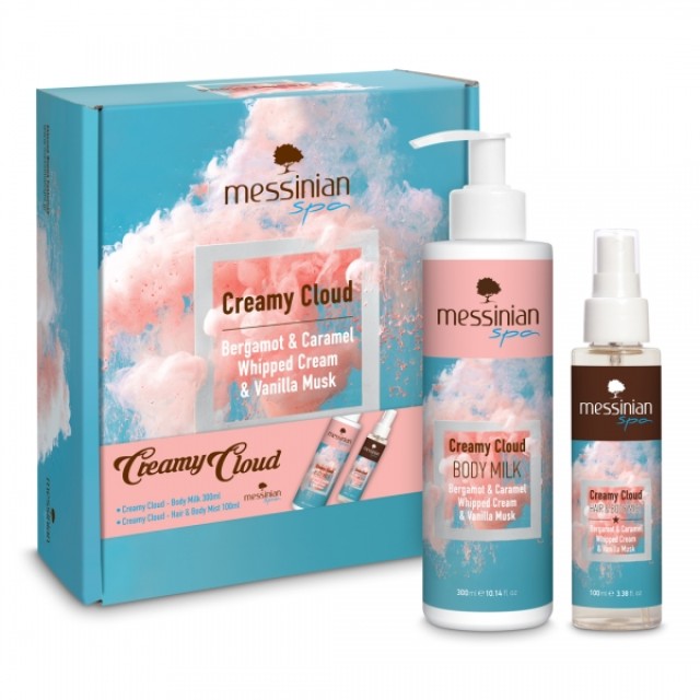Messinian Spa PROMO Creamy Cloud Body Milk Ενυδατικό Γαλάκτωμα Σώματος 300ml - Hair & Body Mist με Άρωμα Περγαμόντο & Καραμελωμένη Σαντιγύ 100ml