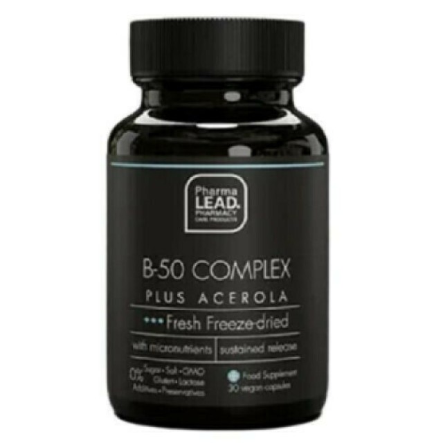PharmaLead Black Range B-50 Complex Plus Acerola Ενισχυμένη Σύνθεση για Πνευματική & Σωματική Απόδοση 30 Φυτικές Κάψουλες