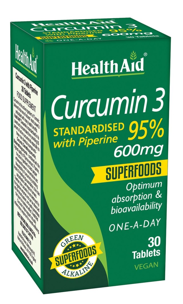 Health Aid Curcumin 3 with Piperine 600mg Συμπλήρωμα Διατροφής με Κουρκουμίνη & Πιπερίνη με Ισχυρή Αντιοξειδωτική Δράση 30 Ταμπλέτες