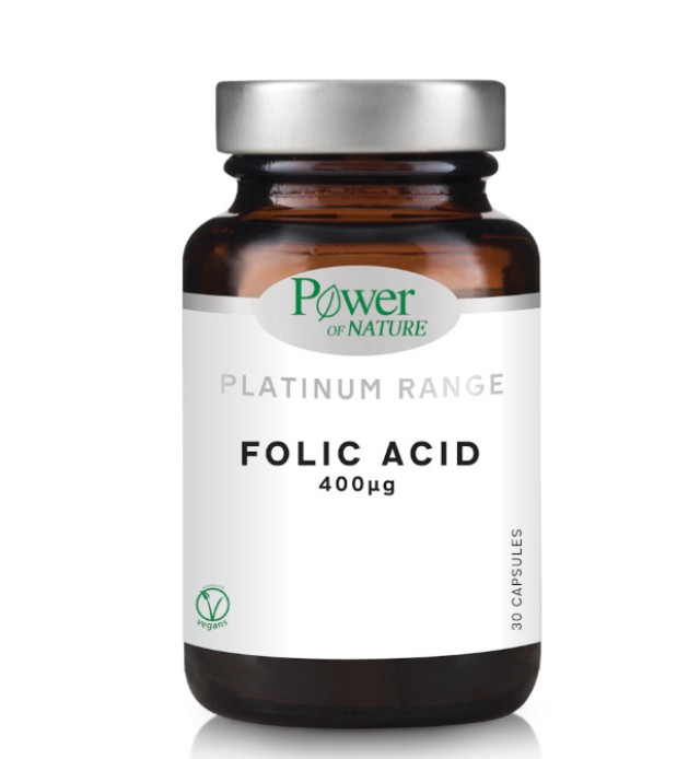 Power of Nature Folic Acid 400μg Συμπλήρωμα Διατροφής για την Καλή Λειτουργία του Οργανισμού 30 Κάψουλες