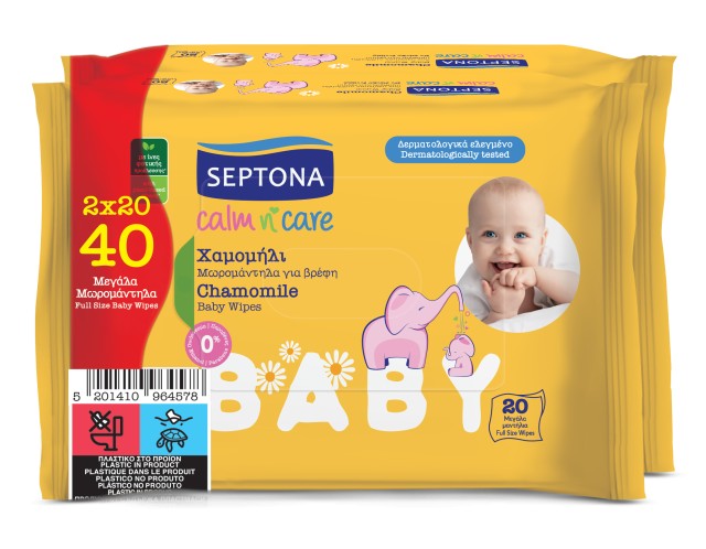 Septona PROMO Calm n Care Chamomile Μωρομάντηλα Χαμομήλι 40 Τεμάχια [2 …