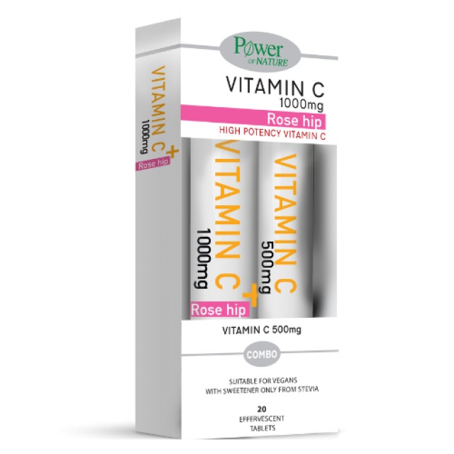Power of Nature PROMO Vitamin C 1000mg Rose Hip Προστασία του Ανοσοποιητικού Συστήματος 20 Αναβράζοντα Δισκία - Vitamin C 500mg 20 Αναβράζοντα Δισκία