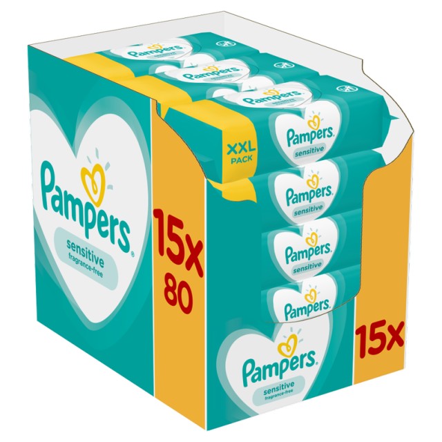 Pampers Baby Wipes Sensitive XXL Monthly Bοx Μωρομάντηλα 15x80 Τεμάχια [1.200 Τεμάχια]