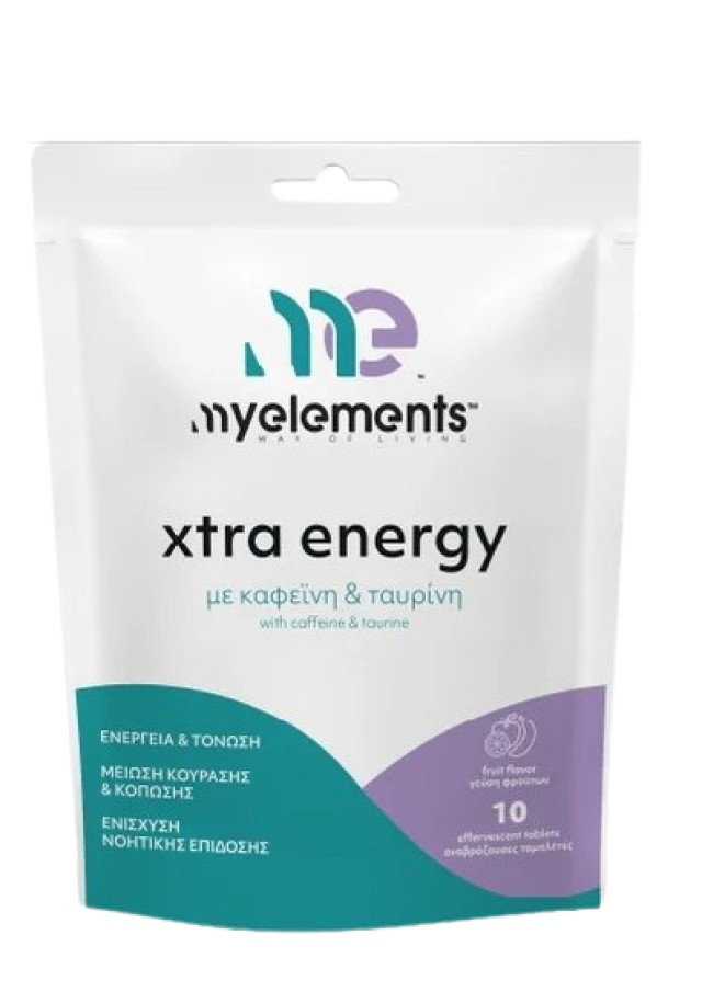My Elements Xtra Energy Συμπλήρωμα Διατροφής με Καφεΐνη & Ταυρίνη Γεύση Φρούτων 10 Αναβράζουσες Ταμπλέτες