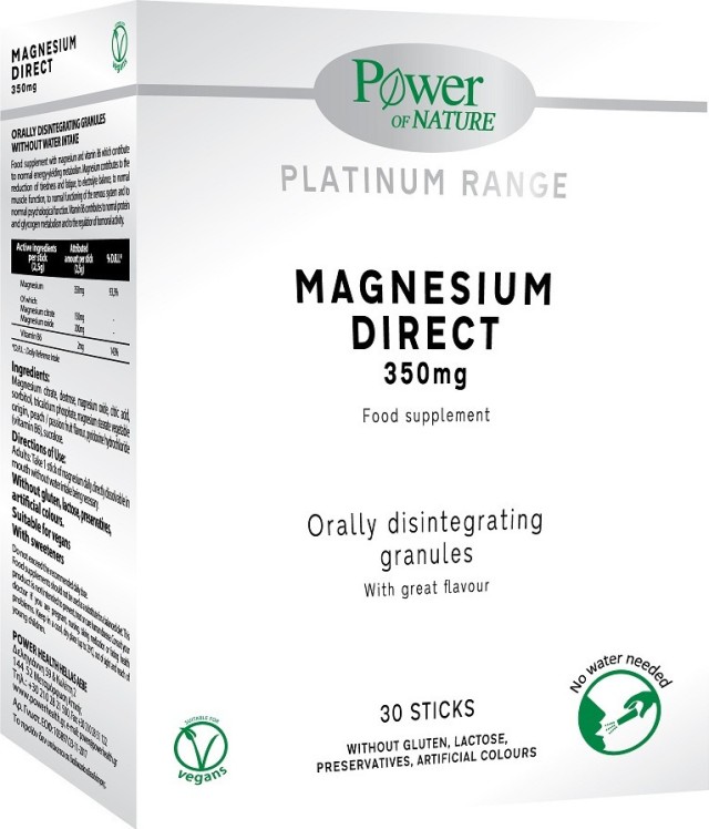 Power of Nature Platinum Range Magnesium Direct 350mg Συμπλήρωμα Διατροφής Μαγνησίου για την Καλή Υγεία του Μυικού και Νευρικού Συστήματος 30 Stics