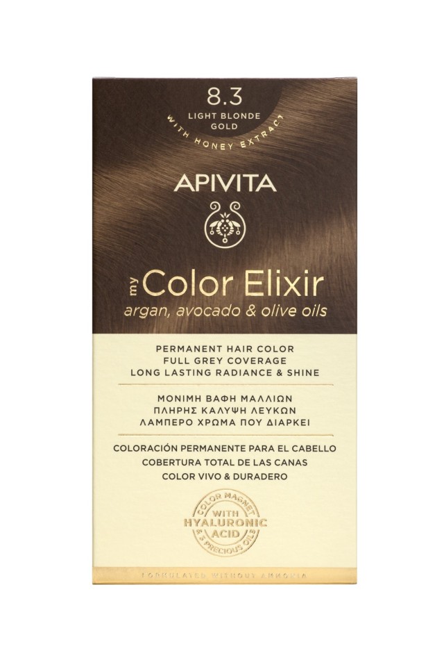 Apivita My Color Elixir No8.3 Ξανθό Ανοιχτό Χρυσό Κρέμα Βαφή Σε Σωληνάριο 50ml - Ενεργοποιητής Χρώματος 75ml