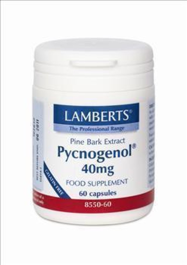 Lamberts Pycnogenol 40mg, Εκχύλισμα Θαλάσσιου Πεύκου με Ισχυρές Αντιοξειδωτικές, Αντιφλεγμονώδεις Ιδιότητες για την υγεία του Καρδιαγγειακού Συστήματος, 60caps