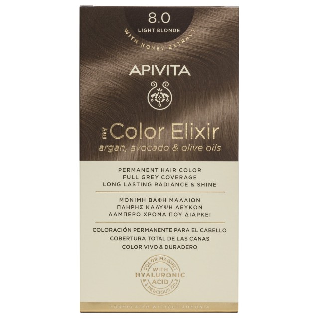 Apivita My Color Elixir No8.0 Ξανθό Ανοιχτό Κρέμα Βαφή Σε Σωληνάριο 50ml - Ενεργοποιητής Χρώματος 75ml