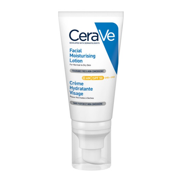 CeraVe AM Facial Moisturising Lotion SPF50 Ενυδατική Κρέμα Προσώπου με Αντηλιακή Προστασία Κανονικές - Ξηρές Επιδερμίδες 52ml