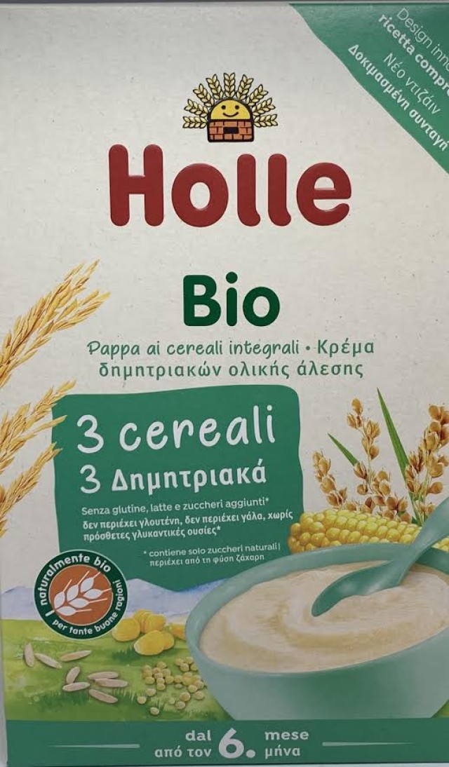 Holle Παιδική Κρέμα με 3 Δημητριακά Ρύζι, Καλαμπόκι & Κεχρί από τον 6ο μήνα 250gr