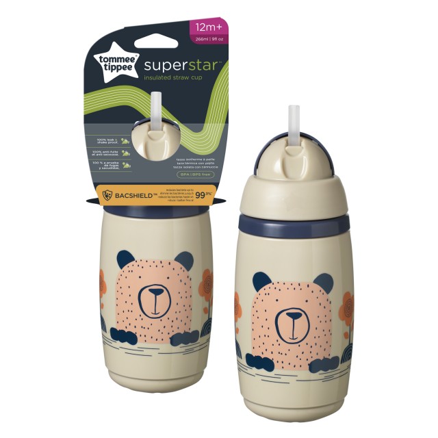 Tommee - Tippee Superstar With Straw Cup Παιδικό Κύπελλο Ισοθερμικό με Καλαμάκι για 12m+ Μπεζ Χωρίς Λαβές 266ml Tommee - Tippee Superstar With Straw Cup Παιδικό Κύπελλο Ισοθερμικό με …