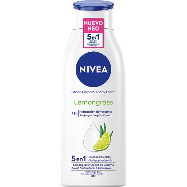 Nivea Lemongrass Body Lotion Γαλάκτωμα Σώματος 48ωρης Ενυδάτωσης με Άρωμα Λεμονόχορτο & Σησαμέλαιο, για Κανονικές / Ξηρές Επιδερμίδες, 400ml
