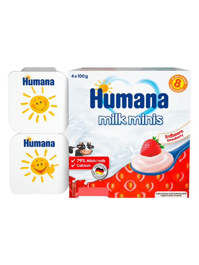 Humana Milk Minis Επιδόρπιο Γιαουρτιού με Γεύση Φράουλα για 8m+ 4x100gr