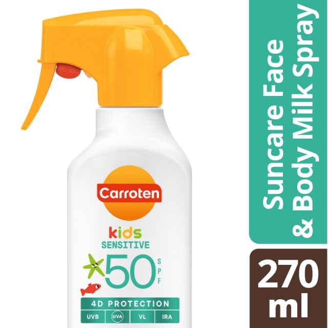 Carroten Sensitive Kids Suncare Trigger Milk Spray SPF50+ Παιδικό Αντηλιακό Γαλάκτωμα Προσώπου & Σώματος 270ml