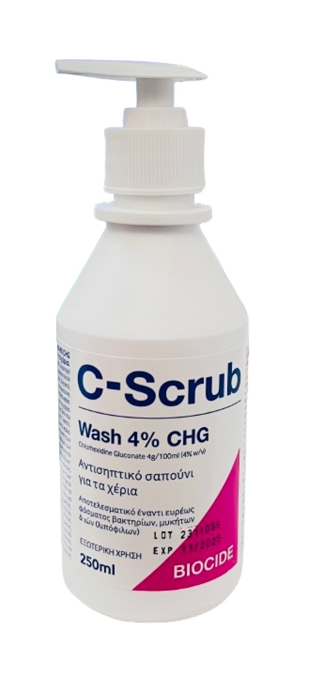 C-Scrub Wash 4% CHG Αντισηπτικό Σαπούνι Χεριών με Χλωρεξιδίνη 250ml