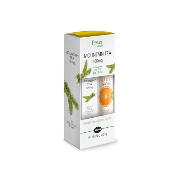 Power of Nature PROMO Mountain Tea με Στέβια 20 Αναβράζοντα Δισκία & ΔΩΡΟ Vitamin C 500mg 20 Αναβράζοντα Δισκία